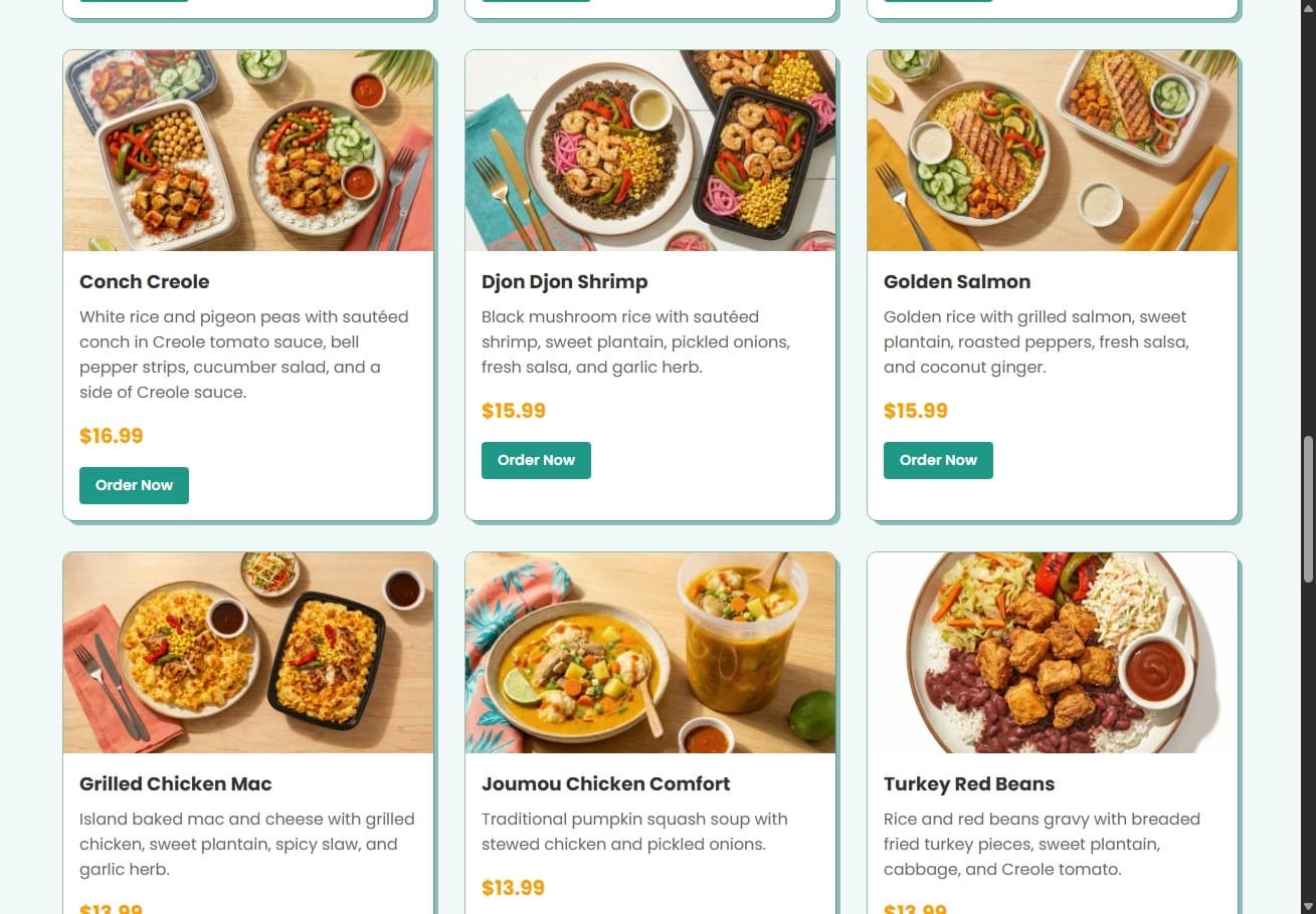 GRIO Caribbean Grill — custom meals order grid