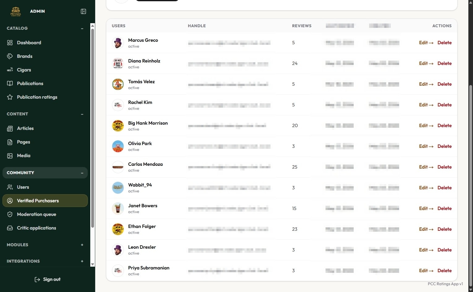 Privada ratings hub — ratings browse & discovery