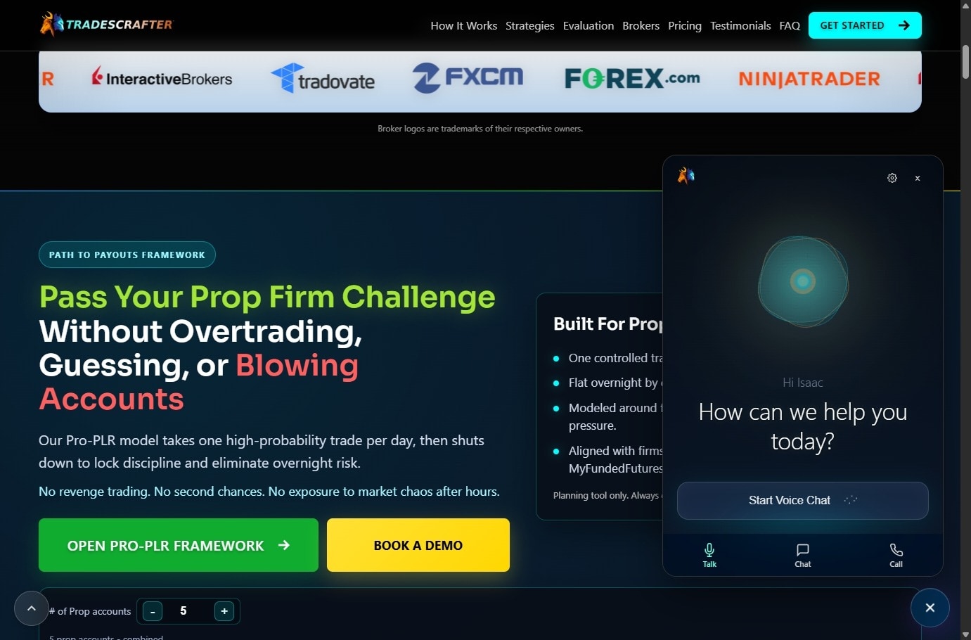TradesCrafter Pro-PLR funnel — AI agent with voice, chat, and callback