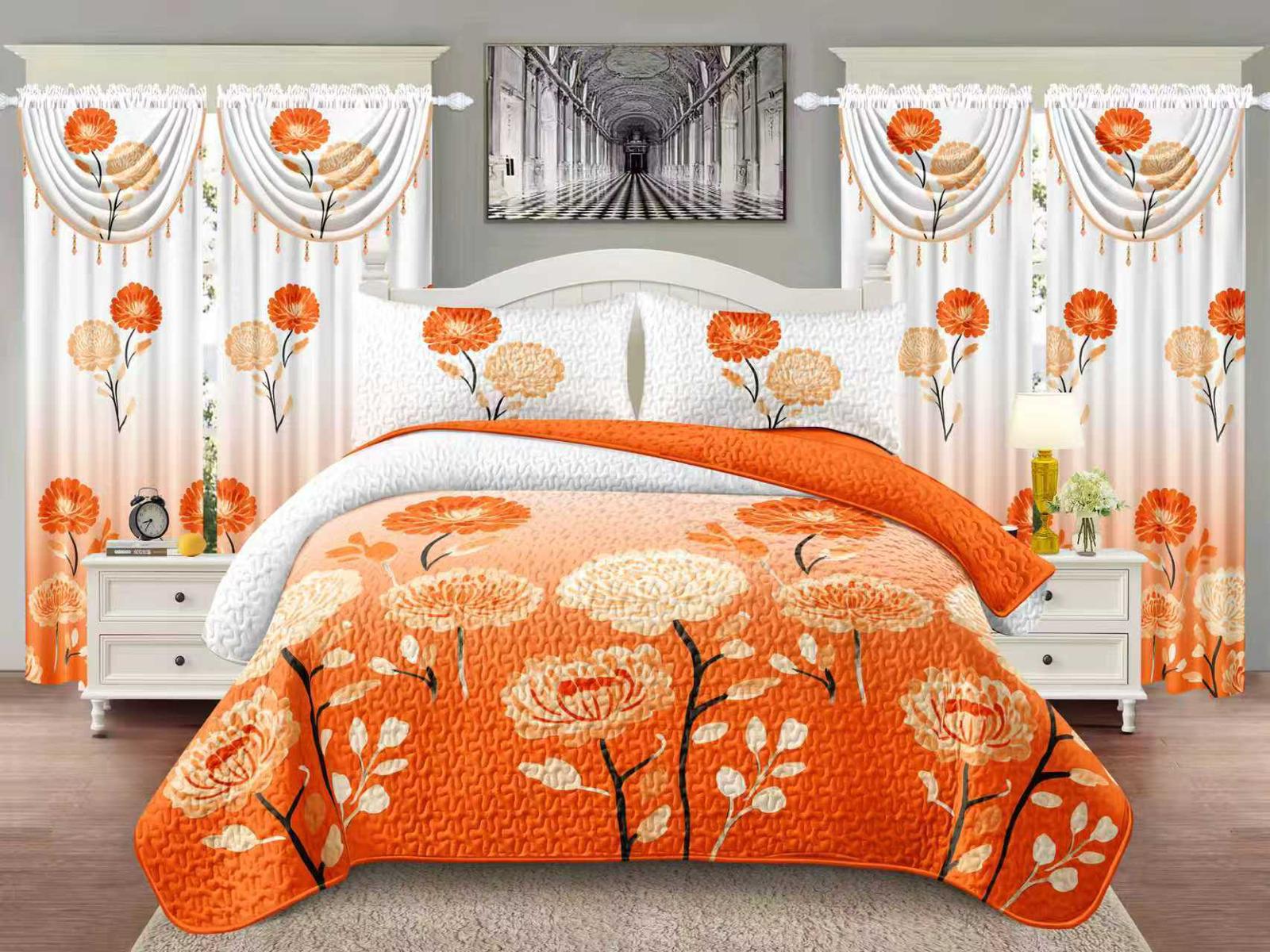 SUNWIN Orange Botanical 7-Piece Coordinated Bedding Set