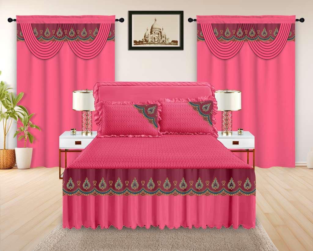 LILIANNA Embroidered 7-Piece Bed Skirt and Curtain Set