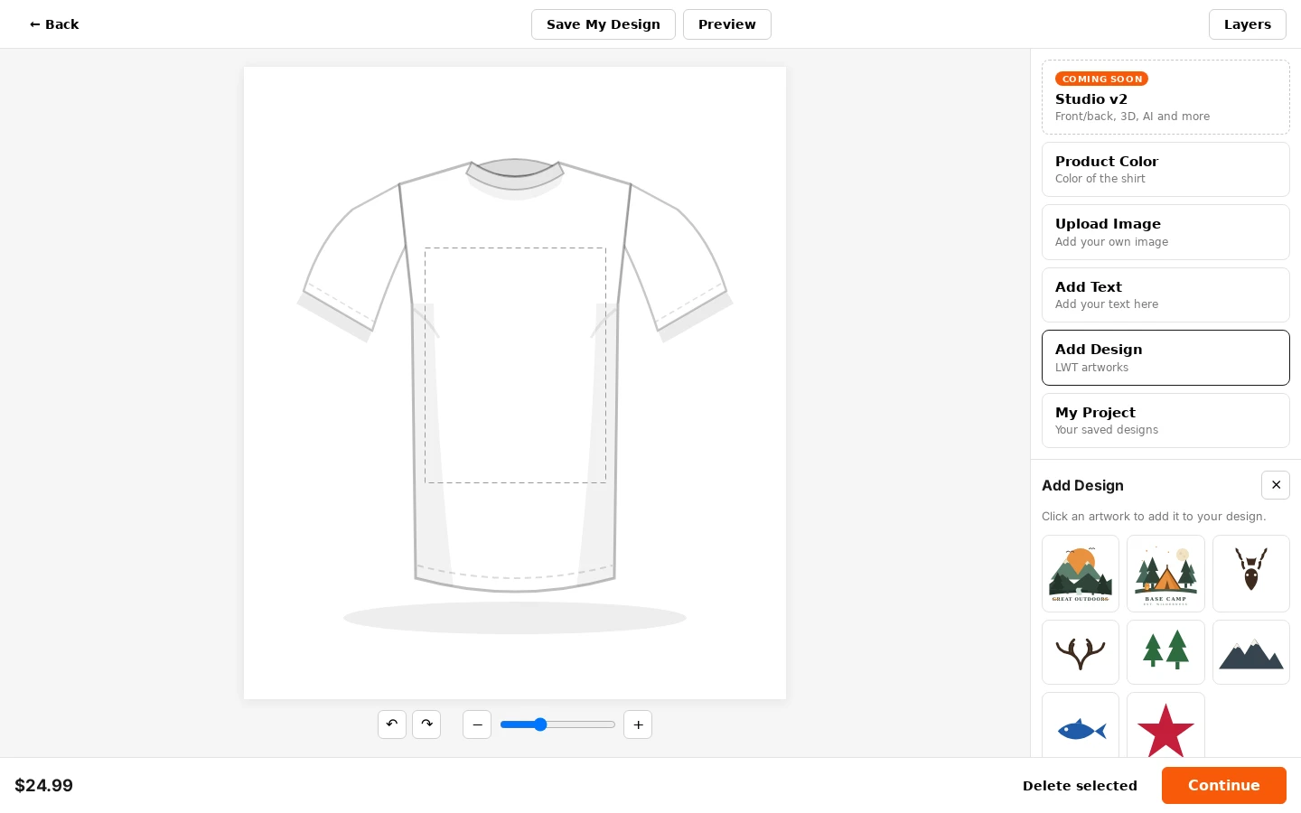 Legendary Whitetails - Full Design Studio open on a blank tee