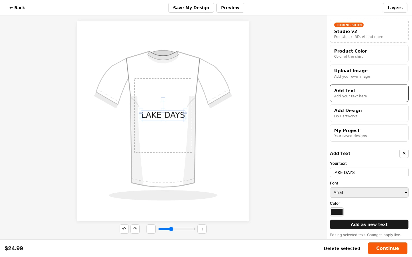 Legendary Whitetails - Design Studio live text editing on apparel