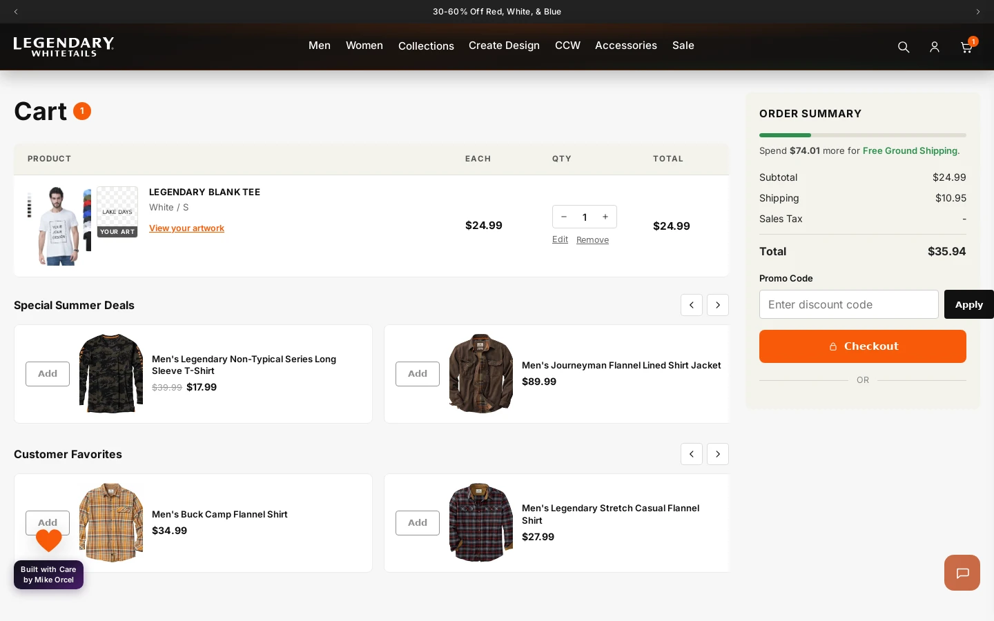 Legendary Whitetails - cart with custom design line item