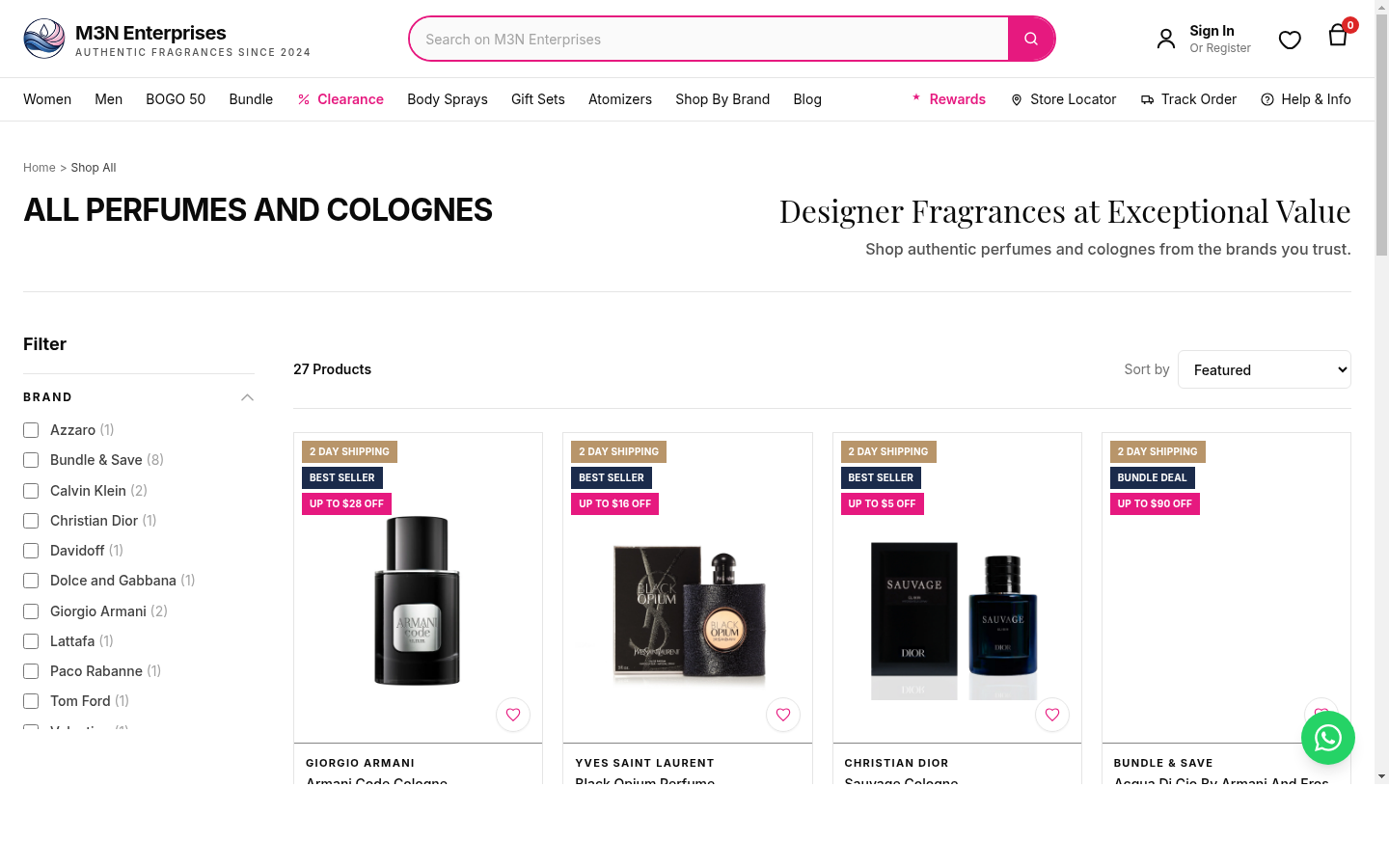 M3N Enterprises — full catalog store listing