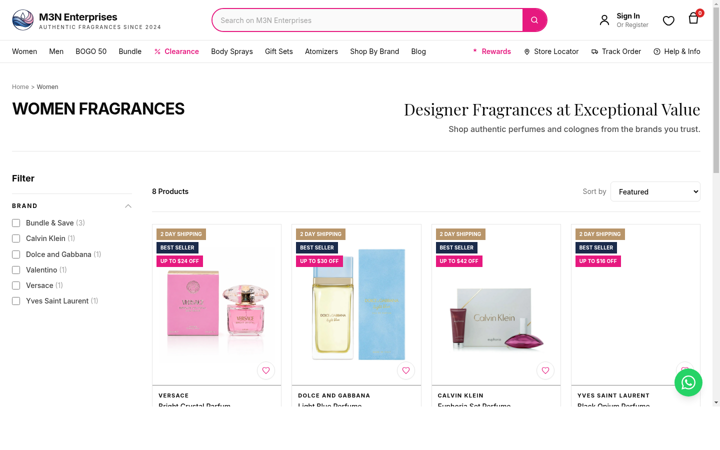 M3N Enterprises — women fragrance category browse